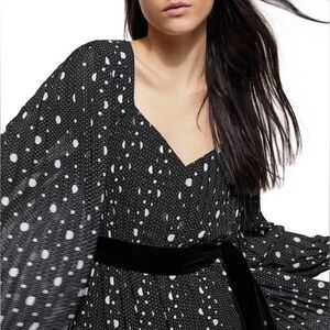 The Kooples Black and White Polka Dots V-neck Maxi Dress Size Medium - NWT!